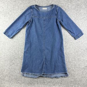 Madewell Denim Shirt Dress Womens XS Med Wash Western Boho Cowgirl Raw Step Hem*
